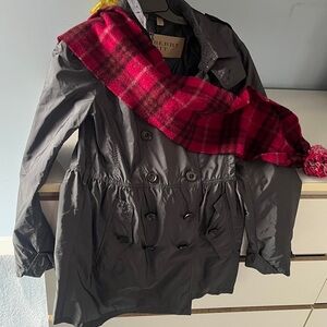Gray Jacket and Red Plaid Scarf Set